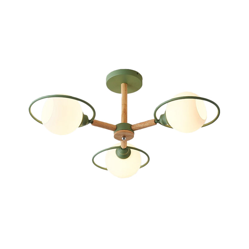 Nordic Style White Sphere Ceiling Light with Frosted Glass Shade - Elegant Dining Room Ceiling Mount with Ring