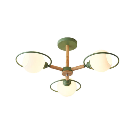 Nordic Style White Sphere Ceiling Light with Frosted Glass Shade - Elegant Dining Room Ceiling Mount with Ring