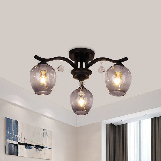 Plafonnier moderne en cristal fumé à 3 lampes pour restaurants et hôtels
