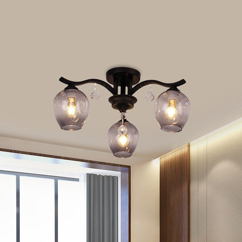 Plafonnier moderne en cristal fumé à 3 lampes pour restaurants et hôtels