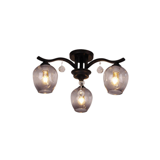 Plafonnier moderne en cristal fumé à 3 lampes pour restaurants et hôtels