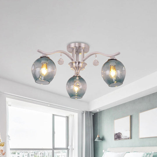 Plafonnier moderne en cristal fumé à 3 lampes pour restaurants et hôtels