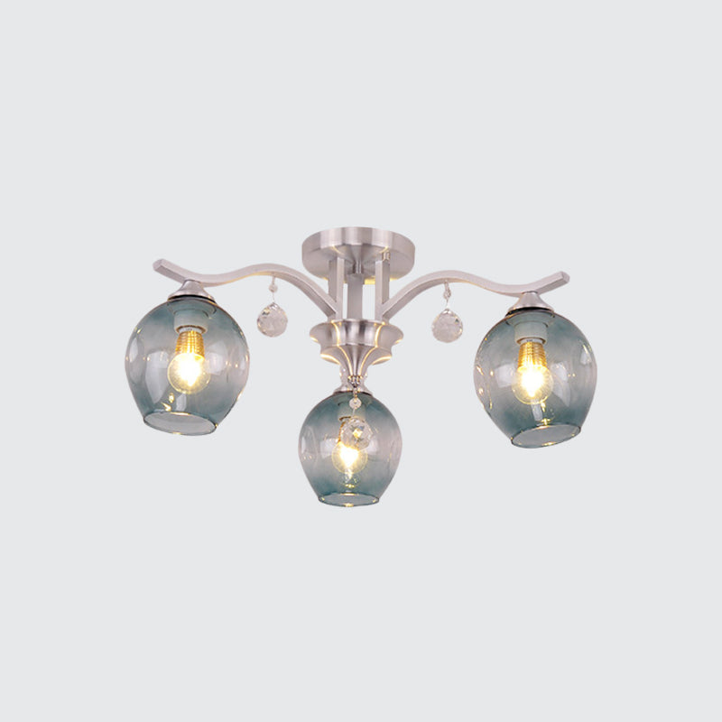 Plafonnier moderne en cristal fumé à 3 lampes pour restaurants et hôtels