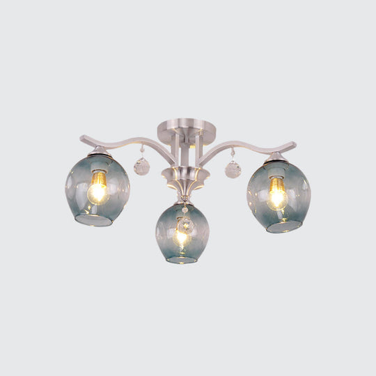 Plafonnier moderne en cristal fumé à 3 lampes pour restaurants et hôtels