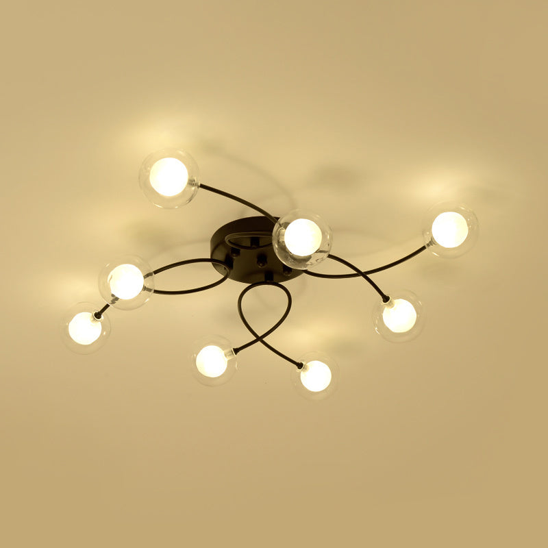 Plafonnier noir à bras torsadés romantiques : semi-encastré à plusieurs têtes pour salon