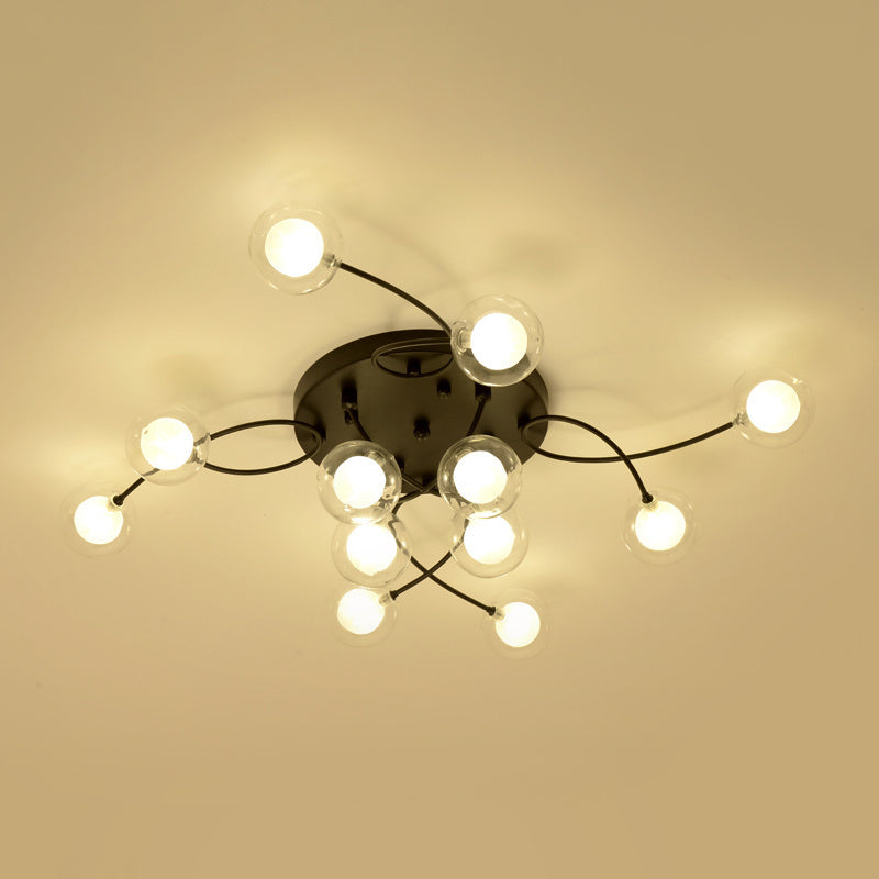 Plafonnier noir à bras torsadés romantiques : semi-encastré à plusieurs têtes pour salon