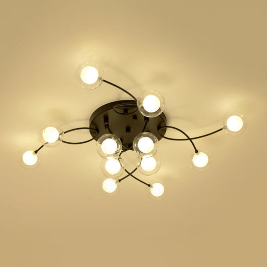 Plafonnier noir à bras torsadés romantiques : semi-encastré à plusieurs têtes pour salon