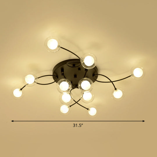 Plafonnier noir à bras torsadés romantiques : semi-encastré à plusieurs têtes pour salon