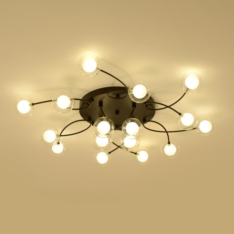 Plafonnier noir à bras torsadés romantiques : semi-encastré à plusieurs têtes pour salon