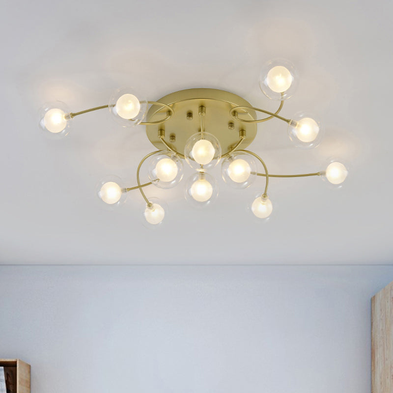 Plafonnier métallique romantique doré pour salon Villa - Montage semi-encastré à plusieurs têtes