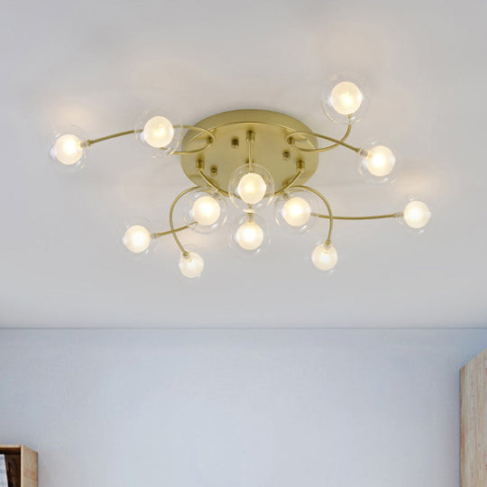 Plafonnier métallique romantique doré pour salon Villa - Montage semi-encastré à plusieurs têtes
