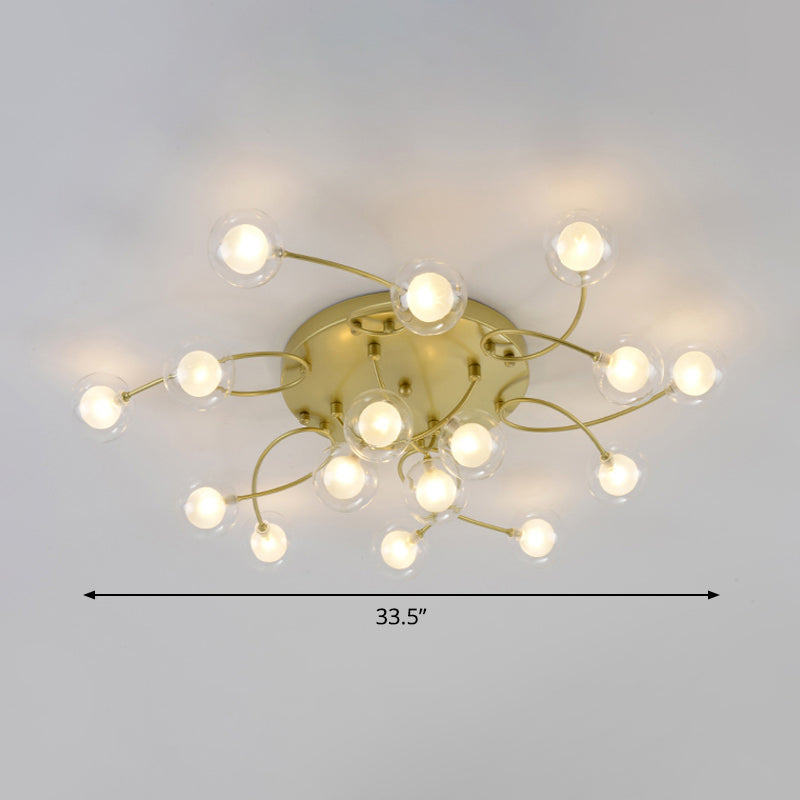 Plafonnier métallique romantique doré pour salon Villa - Montage semi-encastré à plusieurs têtes