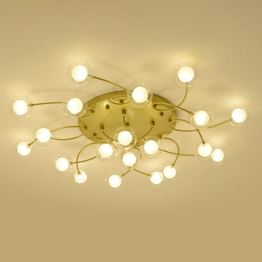Plafonnier métallique romantique doré pour salon Villa - Montage semi-encastré à plusieurs têtes