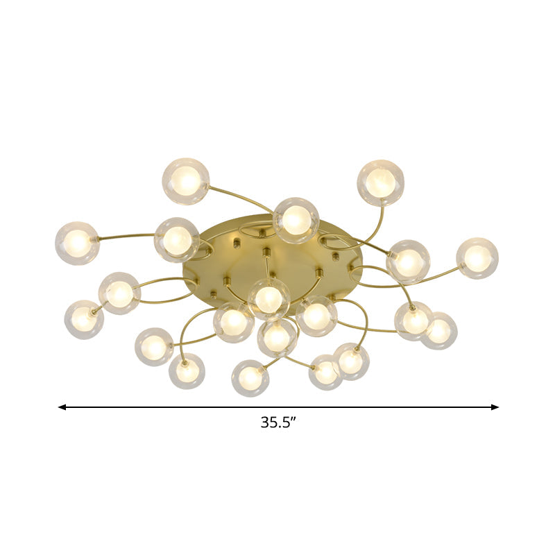 Plafonnier métallique romantique doré pour salon Villa - Montage semi-encastré à plusieurs têtes
