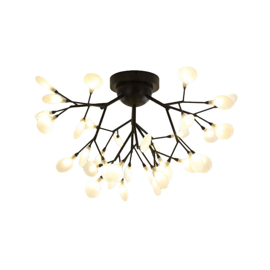 Plafonnier moderne en forme de brindille noire avec motif de fleur ronde - Plafonnier métallique semi-encastré créatif pour cafés