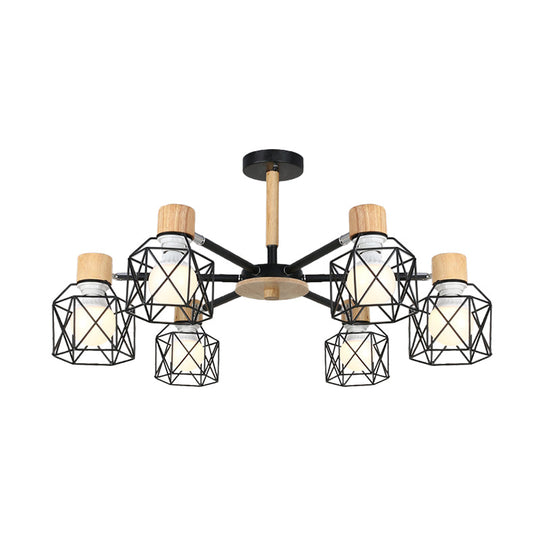 Iron Drum Wire Frame Chandelier - Modern Style Pendant Lighting In Black/White 3/6/8-Light For