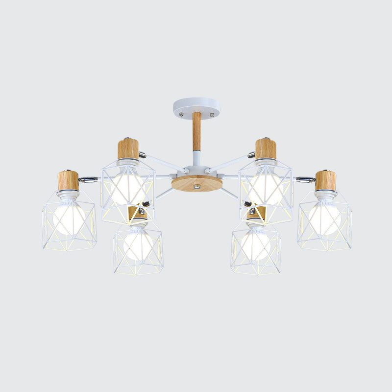 Iron Drum Wire Frame Chandelier - Modern Style Pendant Lighting In Black/White 3/6/8-Light For