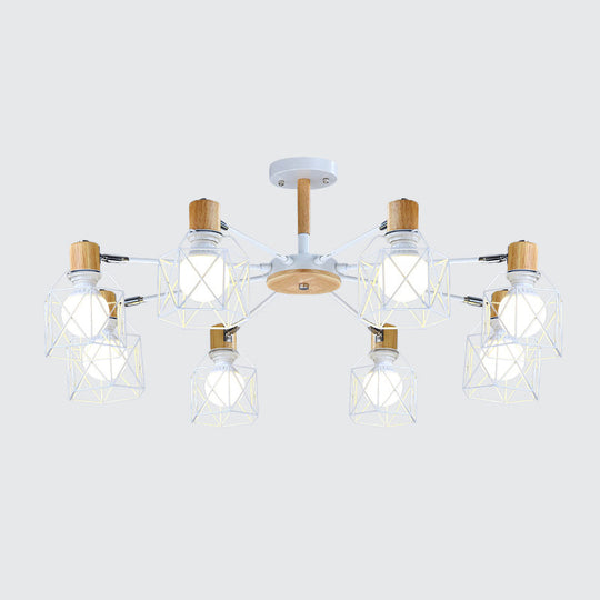 Iron Drum Wire Frame Chandelier - Modern Style Pendant Lighting In Black/White 3/6/8-Light For