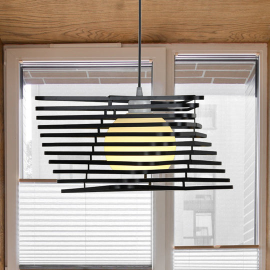 Vintage Twist Cage Pendant Light - Monochrome Metallic Single Light Lamp for Bookstore