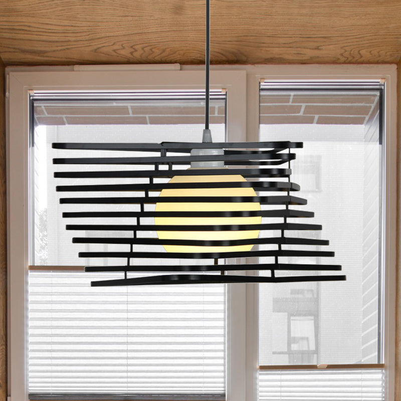 Vintage Twist Cage Pendant Lamp - Metallic Monochrome Hanging Light Ideal For Bookstore Black