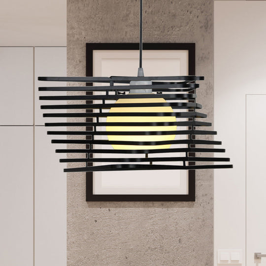 Vintage Twist Cage Pendant Light - Monochrome Metallic Single Light Lamp for Bookstore