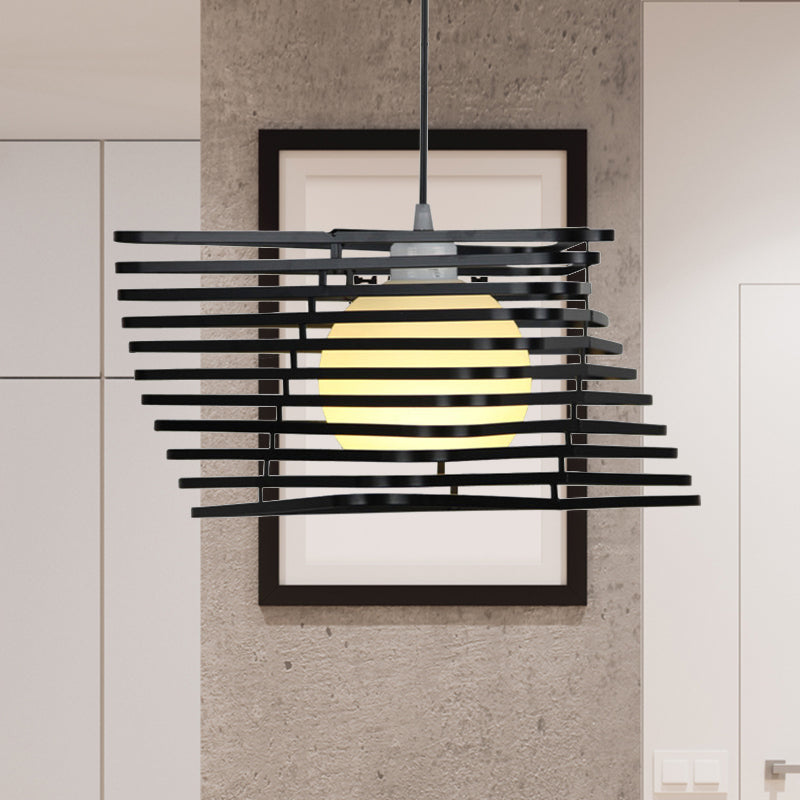 Vintage Twist Cage Pendant Lamp - Metallic Monochrome Hanging Light Ideal For Bookstore
