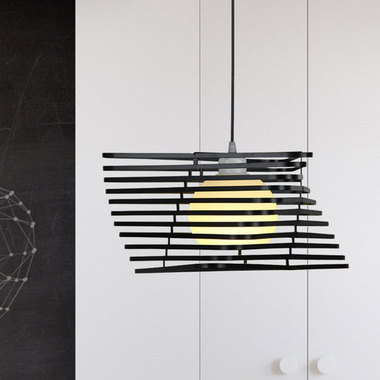 Vintage Twist Cage Pendant Lamp - Metallic Monochrome Hanging Light Ideal For Bookstore