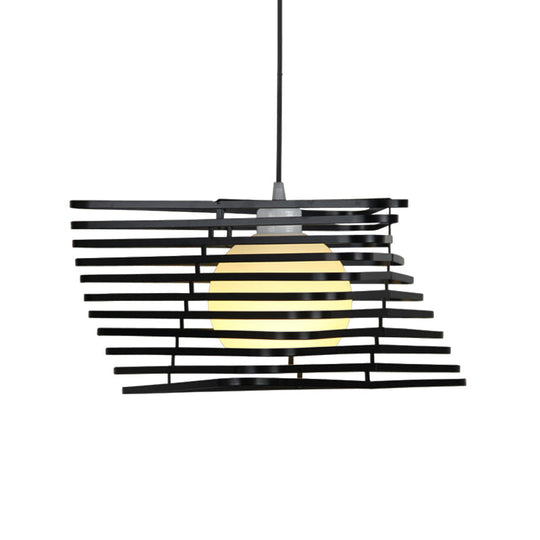 Vintage Twist Cage Pendant Lamp - Metallic Monochrome Hanging Light Ideal For Bookstore