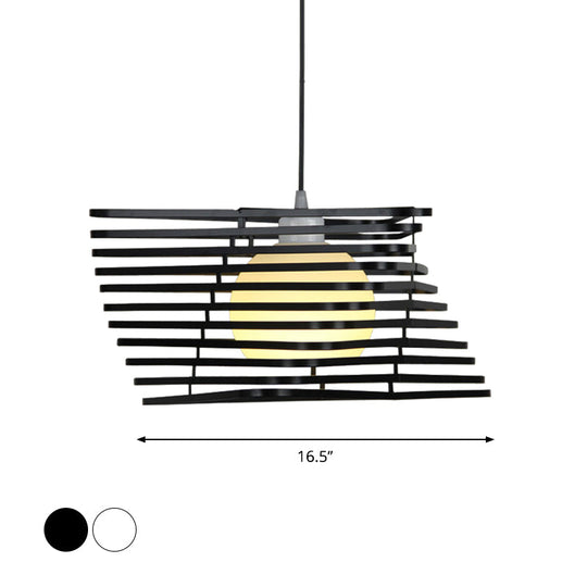 Vintage Twist Cage Pendant Lamp - Metallic Monochrome Hanging Light Ideal For Bookstore