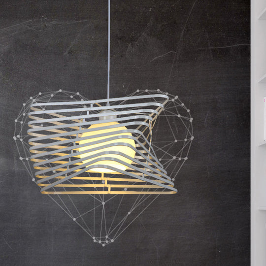 Vintage Twist Cage Pendant Light - Monochrome Metallic Single Light Lamp for Bookstore