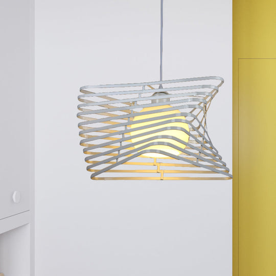 Vintage Twist Cage Pendant Lamp - Metallic Monochrome Hanging Light Ideal For Bookstore