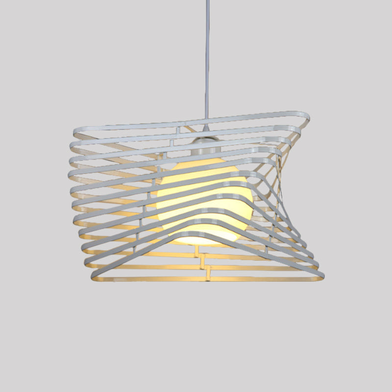 Vintage Twist Cage Pendant Light - Monochrome Metallic Single Light Lamp for Bookstore