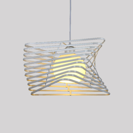 Vintage Twist Cage Pendant Light - Monochrome Metallic Single Light Lamp for Bookstore