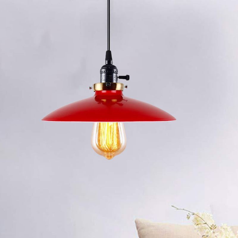 3-Pack Industrial Style Metal Pendant Lights - Saucer Shade Red Hanging Light Restaurant Quality