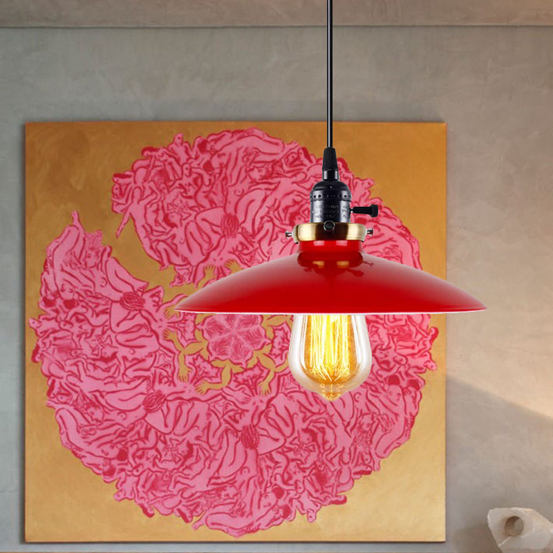 3-Pack Industrial Style Metal Pendant Light with Saucer Shade - Red Hanging Light for Restaurants