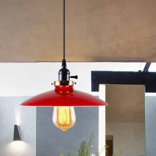 3-Pack Industrial Style Metal Pendant Light with Saucer Shade - Red Hanging Light for Restaurants