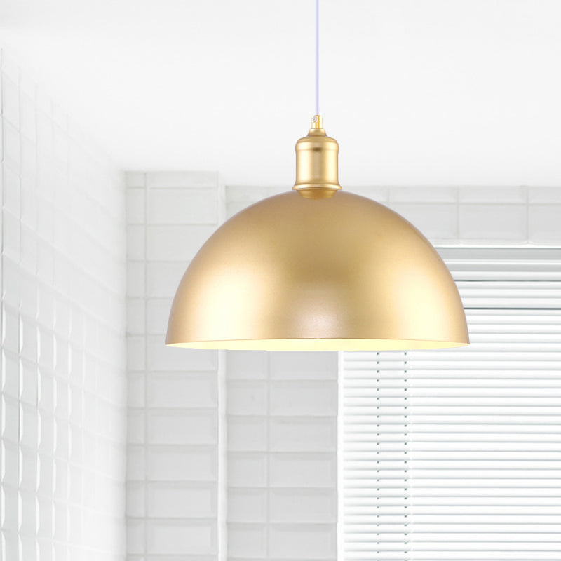 Vintage Industrial Metallic Golden Pendant Lamp, 12/16 Inch Width, Dome Shade, 1 Bulb