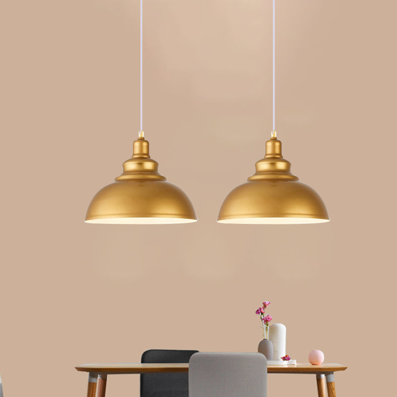 Mid-Century Metal Domed Pendant Ceiling Light With Adjustable Cord - Gold Finish 1 Head Ideal For