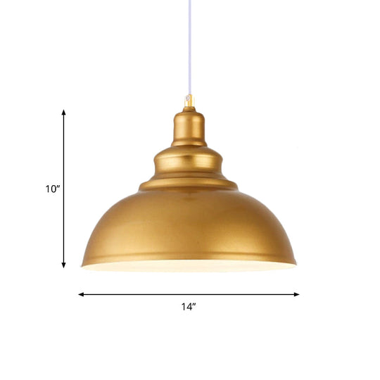 Mid-Century Gold Finish Metal Ceiling Pendant Light - 1 Head with Adjustable Cord - 3 Sizes