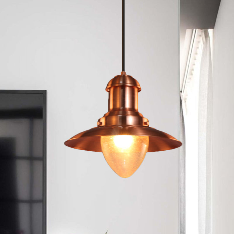 Industrial Style Saucer Shade Pendant Lamp - Copper/Nickel Finish Metal And Glass 1 Light Hanging
