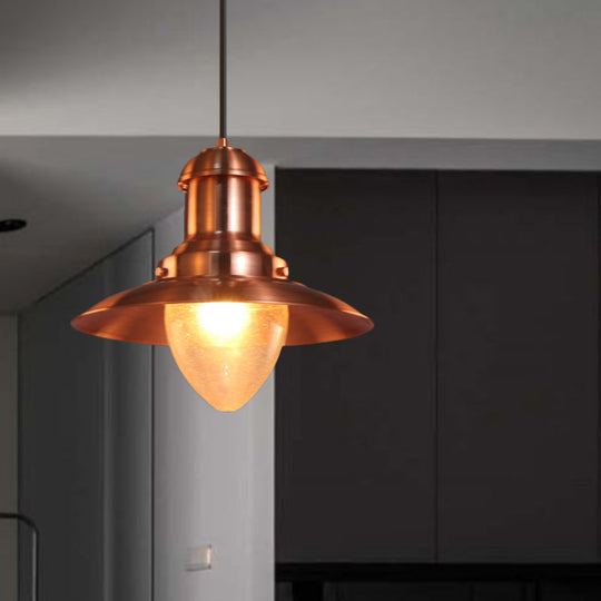 Sleek Copper/Nickel Finish Saucer Shade Pendant Lamp - Industrial Style, Metal and Glass - 1 Light - Coffee Shop Hanging Lighting