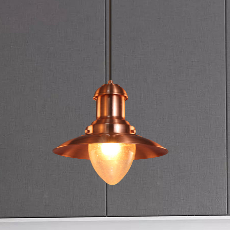 Sleek Copper/Nickel Finish Saucer Shade Pendant Lamp - Industrial Style, Metal and Glass - 1 Light - Coffee Shop Hanging Lighting