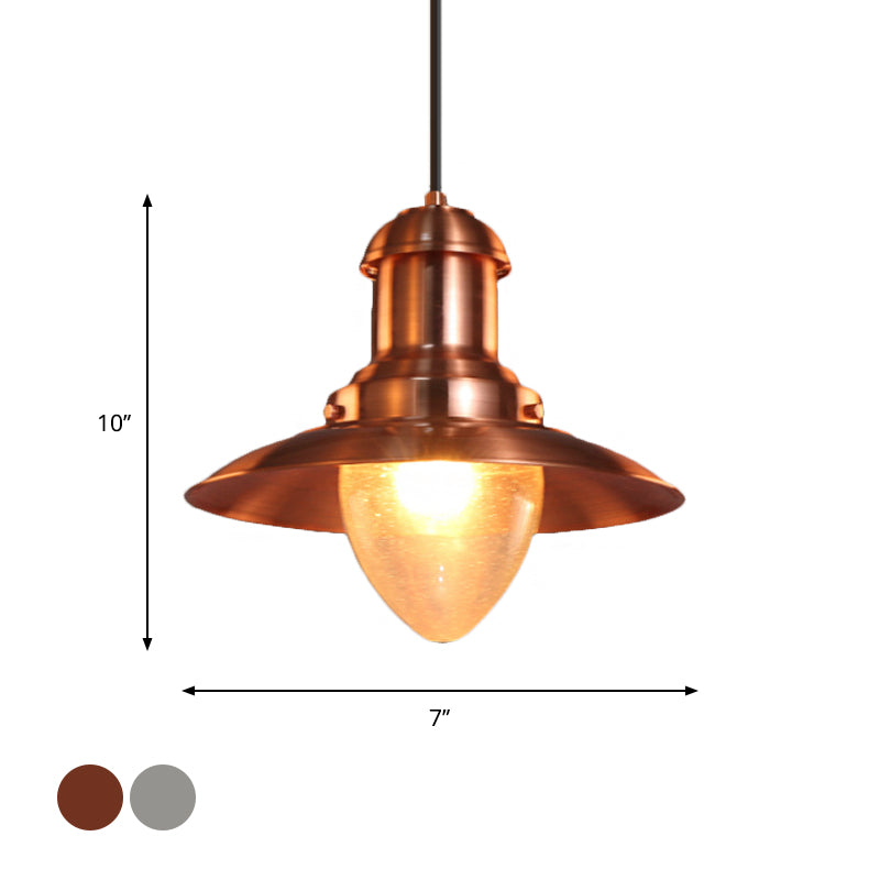Industrial Style Saucer Shade Pendant Lamp - Copper/Nickel Finish Metal And Glass 1 Light Hanging
