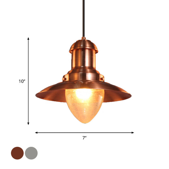 Industrial Style Saucer Shade Pendant Lamp - Copper/Nickel Finish Metal And Glass 1 Light Hanging