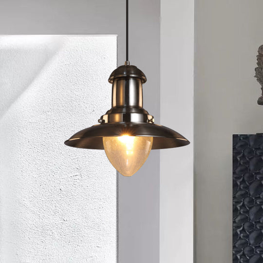Sleek Copper/Nickel Finish Saucer Shade Pendant Lamp - Industrial Style, Metal and Glass - 1 Light - Coffee Shop Hanging Lighting