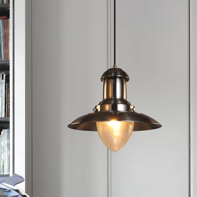 Industrial Style Saucer Shade Pendant Lamp - Copper/Nickel Finish Metal And Glass 1 Light Hanging