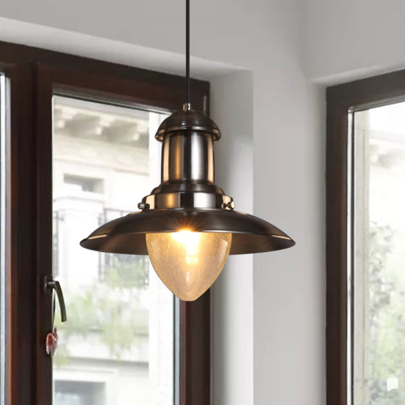 Industrial Style Saucer Shade Pendant Lamp - Copper/Nickel Finish Metal And Glass 1 Light Hanging
