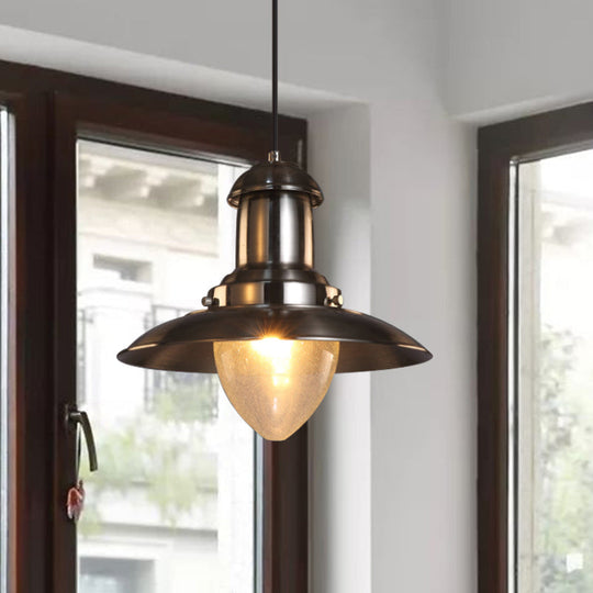 Industrial Style Saucer Shade Pendant Lamp - Copper/Nickel Finish Metal And Glass 1 Light Hanging