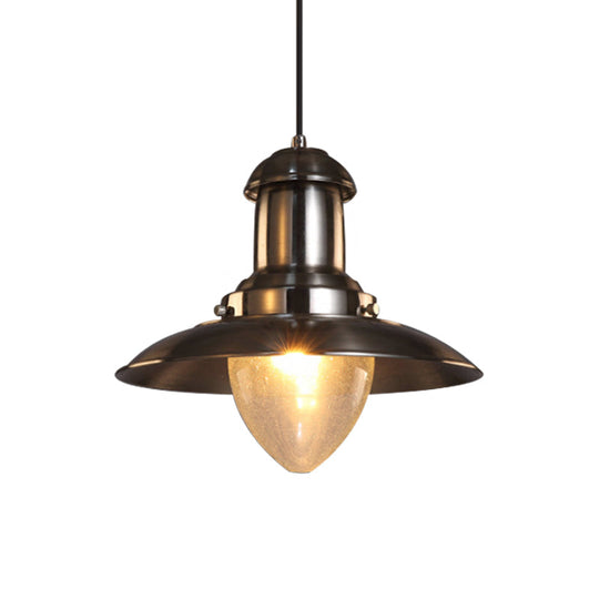 Industrial Style Saucer Shade Pendant Lamp - Copper/Nickel Finish Metal And Glass 1 Light Hanging