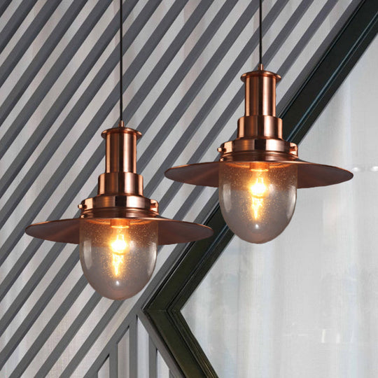 Nautical Flat Shade Pendant Lamp in Nickel/Copper Finish - Glass Shade, 1 Bulb Metallic Lighting for Bars